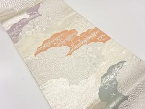 アンティーク 雲取りに松葉・小鳥模様織り出し袋帯(着用可)